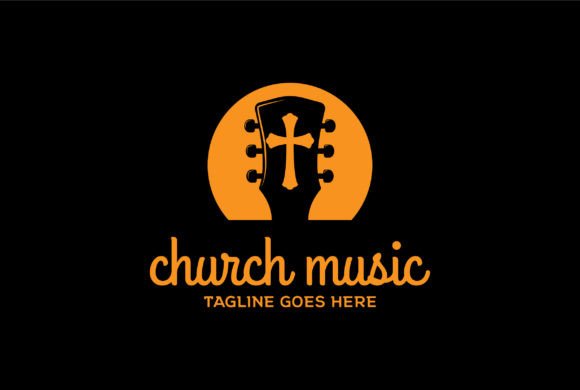 Sunset with Guitar and Christian Cross Logos