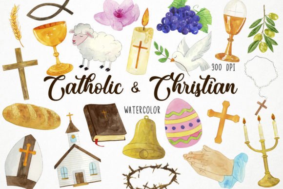 Watercolor Catholic Clipart for Christian Illustrations